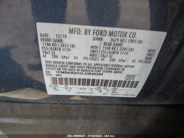 Photo 8 VIN: 1FMSK8DH3LGB49284 - FORD EXPLORER 