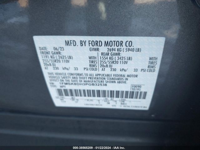 Photo 8 VIN: 1FMSK8DH3PGB32538 - FORD EXPLORER 