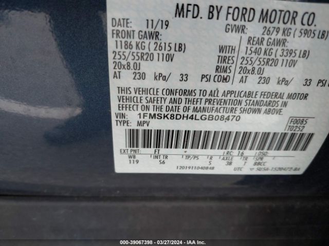 Photo 8 VIN: 1FMSK8DH4LGB08470 - FORD EXPLORER 