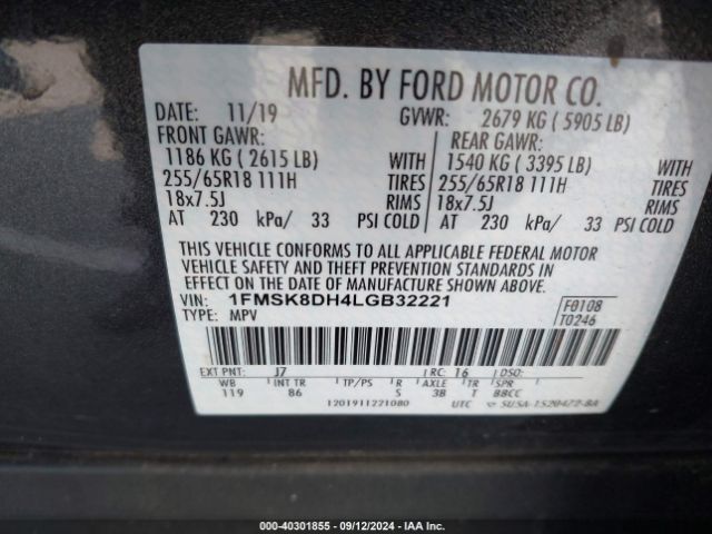 Photo 8 VIN: 1FMSK8DH4LGB32221 - FORD EXPLORER 