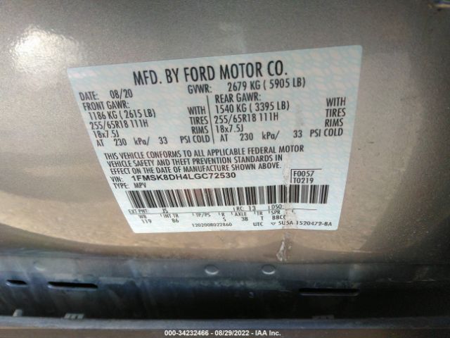 Photo 8 VIN: 1FMSK8DH4LGC72530 - FORD EXPLORER 