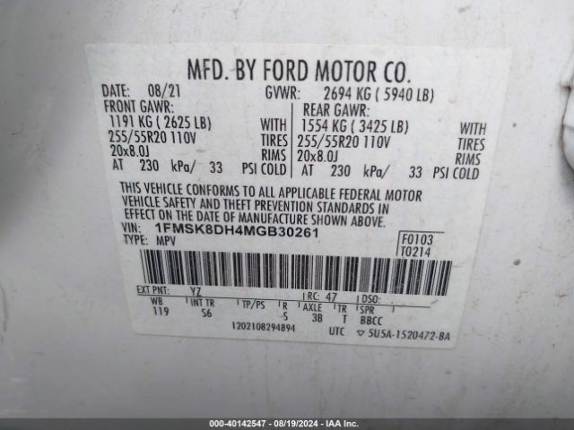 Photo 8 VIN: 1FMSK8DH4MGB30261 - FORD EXPLORER 