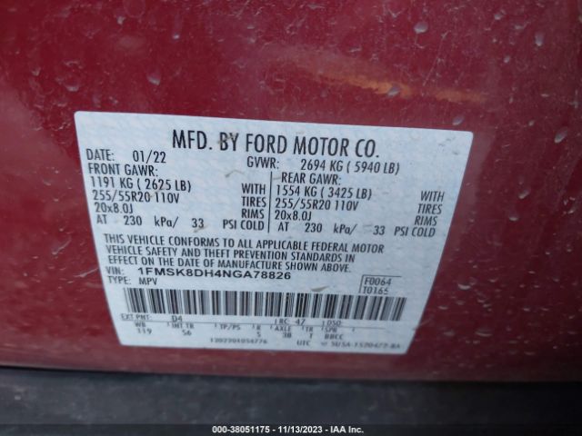 Photo 8 VIN: 1FMSK8DH4NGA78826 - FORD EXPLORER 