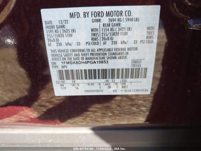 Photo 8 VIN: 1FMSK8DH4PGA10853 - FORD EXPLORER 