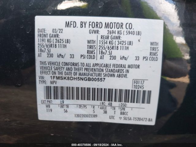 Photo 8 VIN: 1FMSK8DH5NGB00557 - FORD EXPLORER 