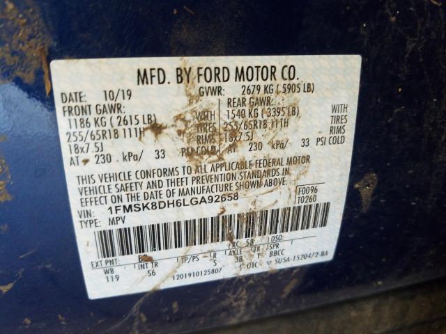 Photo 9 VIN: 1FMSK8DH6LGA92658 - FORD EXPLORER X 