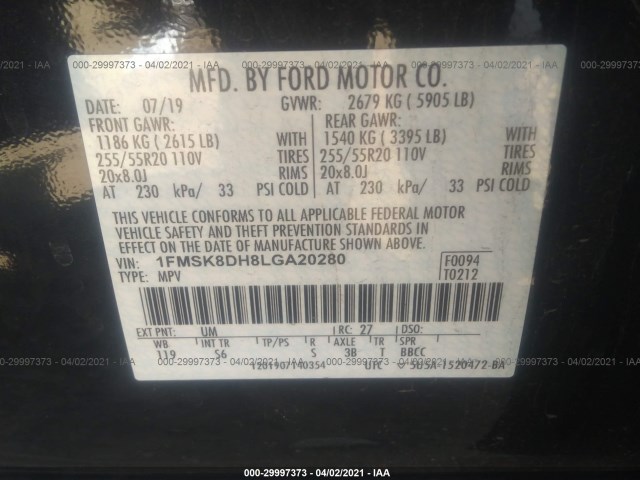 Photo 8 VIN: 1FMSK8DH8LGA20280 - FORD EXPLORER 