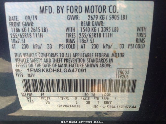 Photo 8 VIN: 1FMSK8DH8LGA47091 - FORD EXPLORER 