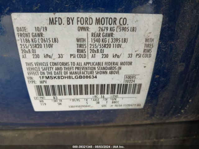 Photo 8 VIN: 1FMSK8DH8LGB08634 - FORD EXPLORER 