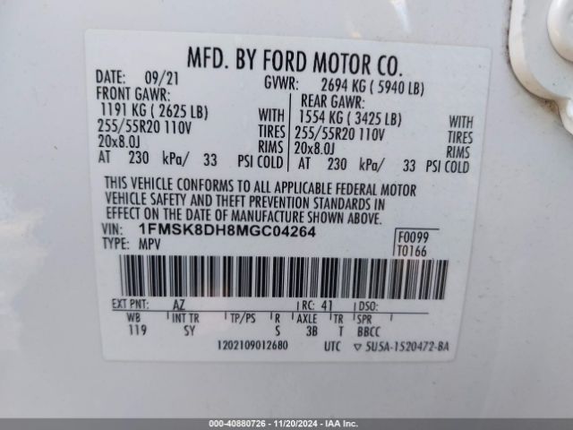 Photo 8 VIN: 1FMSK8DH8MGC04264 - FORD EXPLORER 