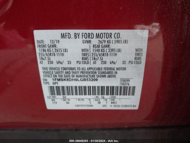 Photo 8 VIN: 1FMSK8DH9LGB53209 - FORD EXPLORER 