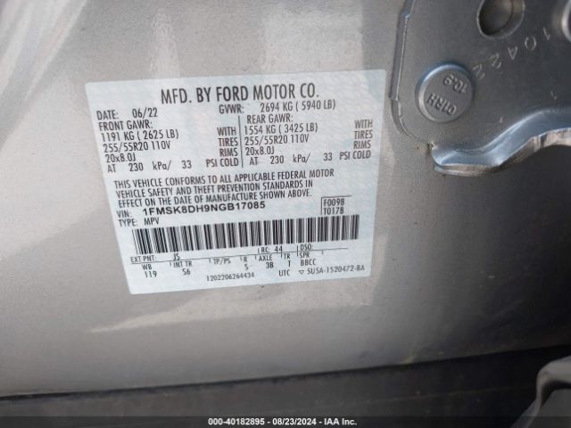 Photo 8 VIN: 1FMSK8DH9NGB17085 - FORD EXPLORER 