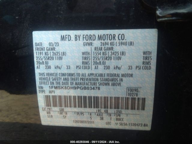 Photo 8 VIN: 1FMSK8DH9PGB03478 - FORD EXPLORER 