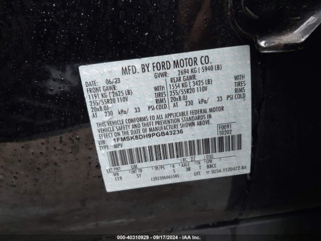 Photo 8 VIN: 1FMSK8DH9PGB43236 - FORD EXPLORER 