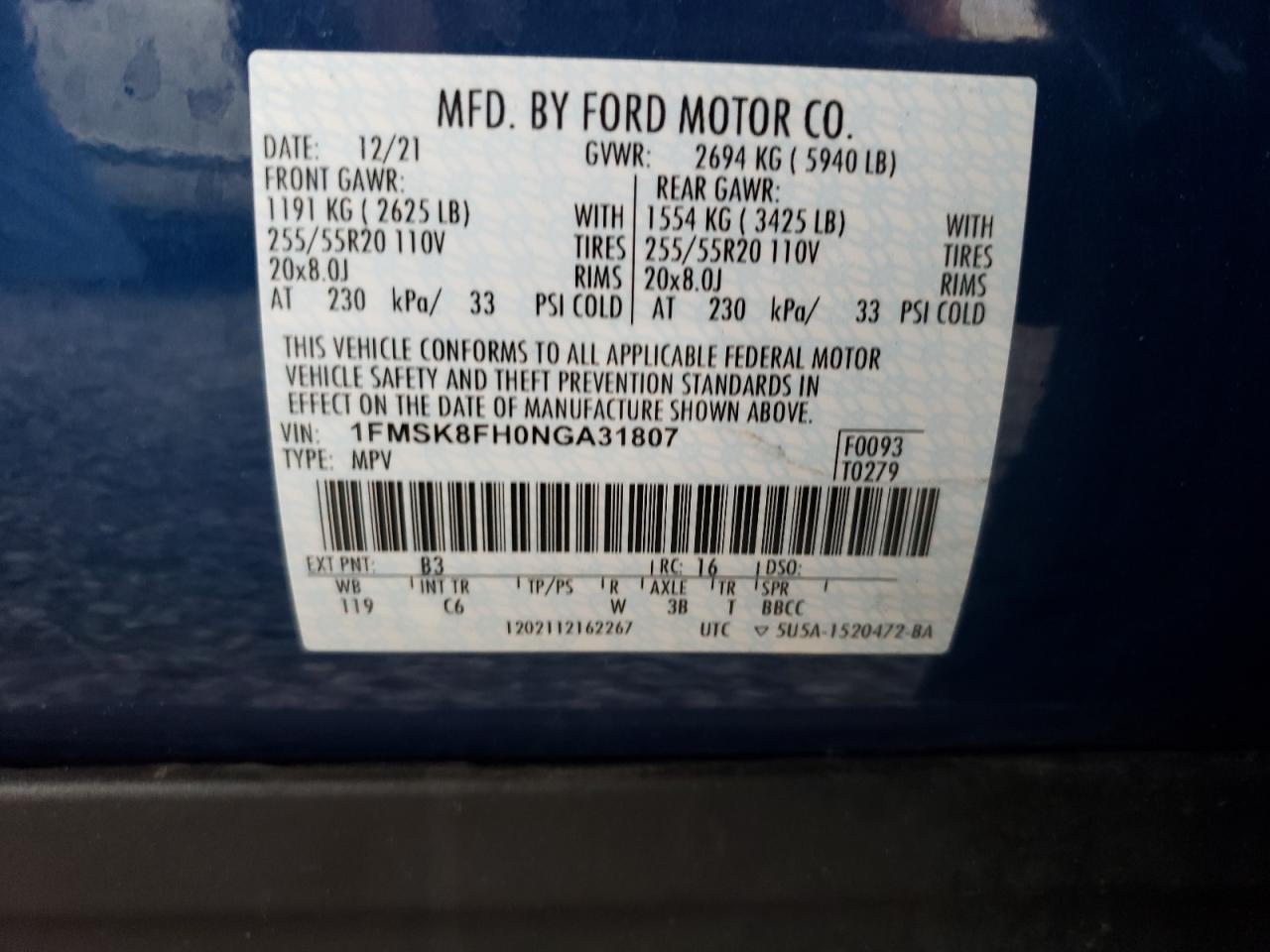 Photo 12 VIN: 1FMSK8FH0NGA31807 - FORD EXPLORER 