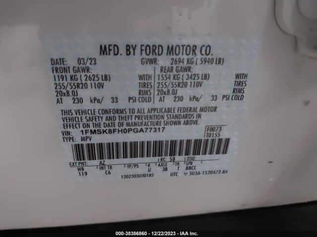 Photo 8 VIN: 1FMSK8FH0PGA77317 - FORD EXPLORER 