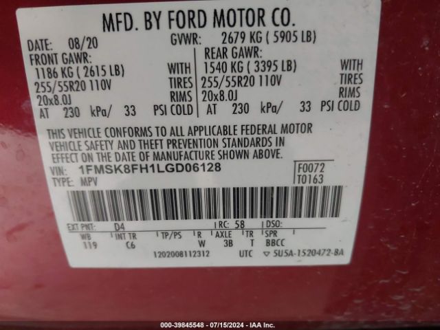 Photo 8 VIN: 1FMSK8FH1LGD06128 - FORD EXPLORER 