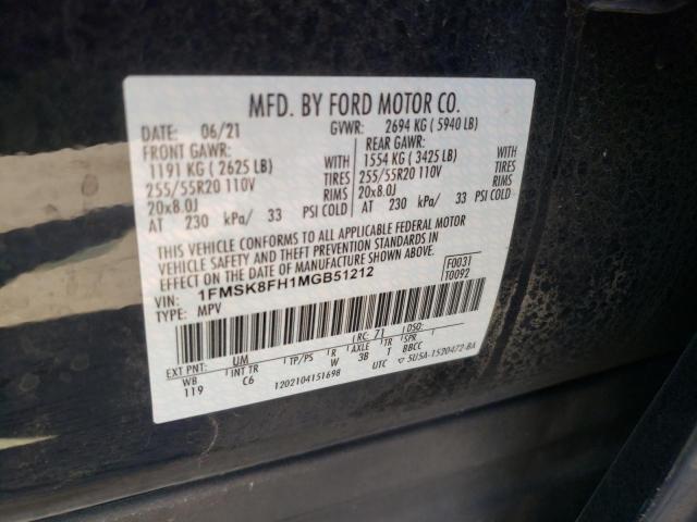 Photo 9 VIN: 1FMSK8FH1MGB51212 - FORD EXPLORER L 