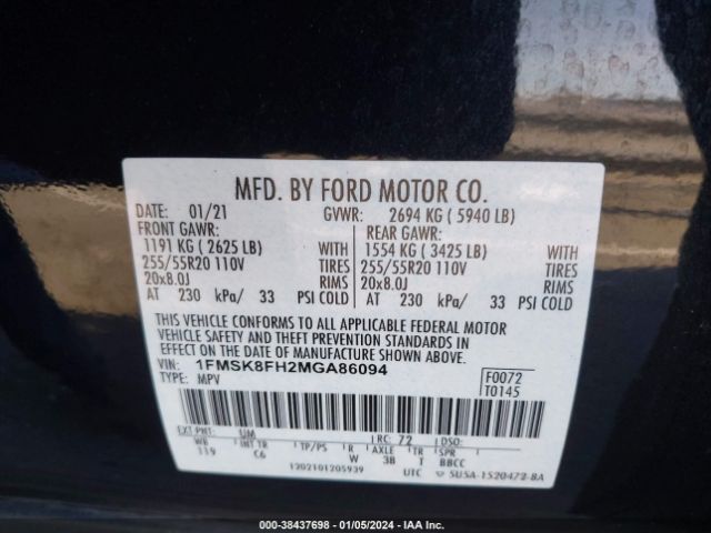 Photo 8 VIN: 1FMSK8FH2MGA86094 - FORD EXPLORER 