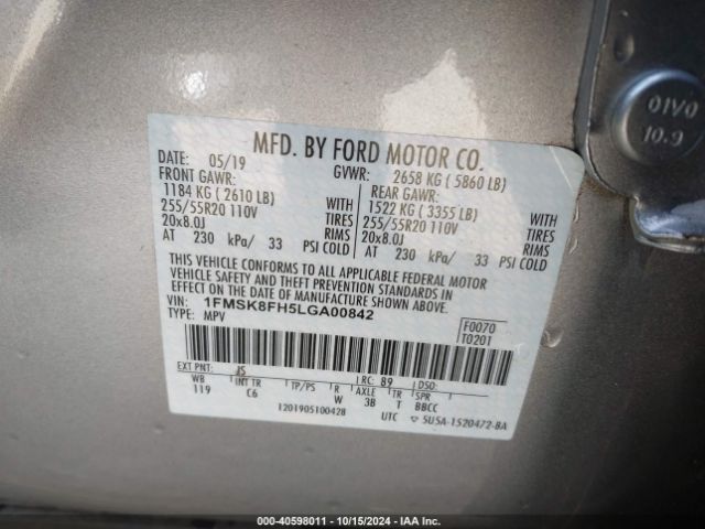 Photo 8 VIN: 1FMSK8FH5LGA00842 - FORD EXPLORER 