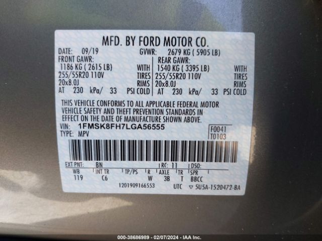 Photo 8 VIN: 1FMSK8FH7LGA56555 - FORD EXPLORER 