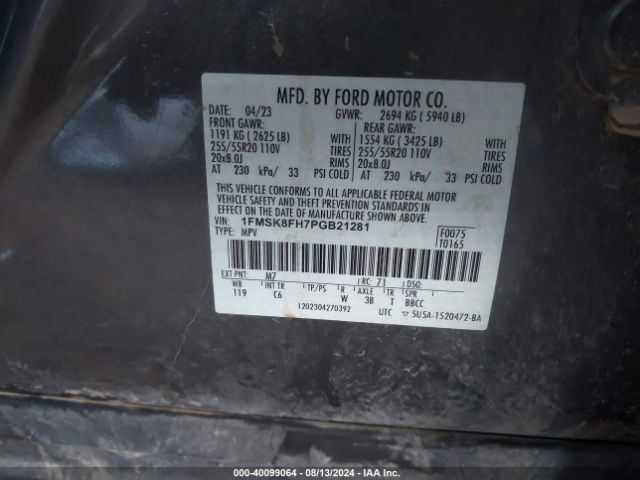 Photo 8 VIN: 1FMSK8FH7PGB21281 - FORD EXPLORER 