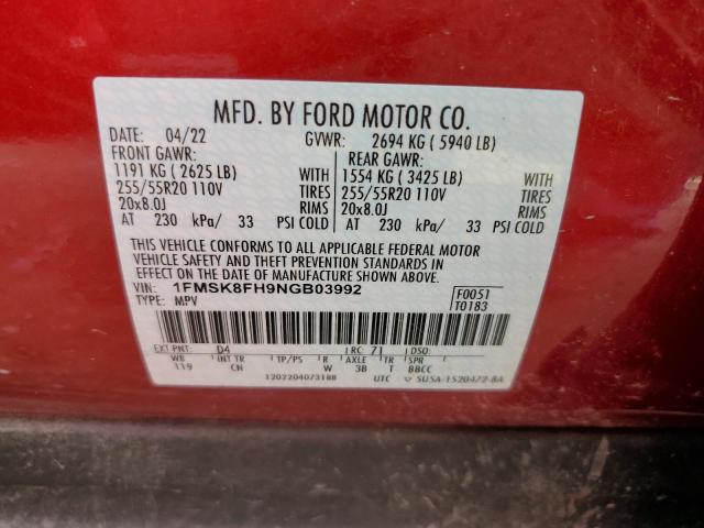 Photo 12 VIN: 1FMSK8FH9NGB03992 - FORD EXPLORER L 