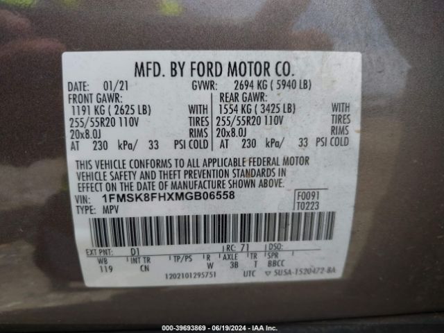 Photo 8 VIN: 1FMSK8FHXMGB06558 - FORD EXPLORER 