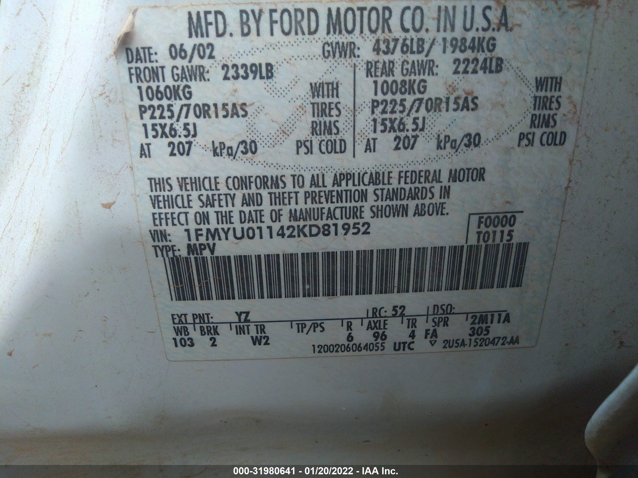 Photo 8 VIN: 1FMYU01142KD81952 - FORD ESCAPE 