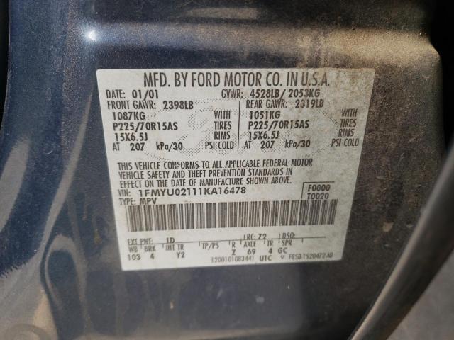 Photo 9 VIN: 1FMYU02111KA16478 - FORD ESCAPE XLS 