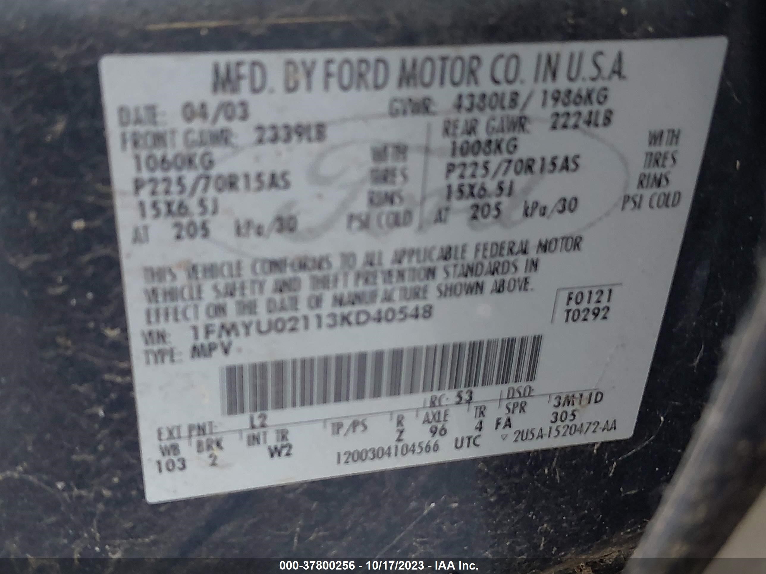 Photo 8 VIN: 1FMYU02113KD40548 - FORD ESCAPE 