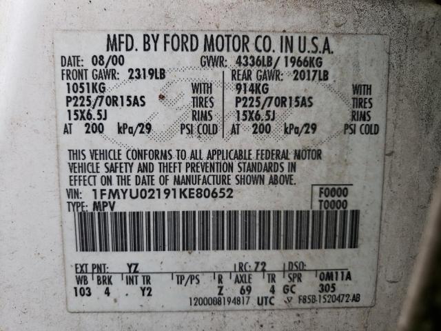 Photo 12 VIN: 1FMYU02191KE80652 - FORD ESCAPE 