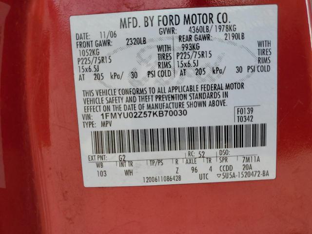 Photo 12 VIN: 1FMYU02Z57KB70030 - FORD ESCAPE 