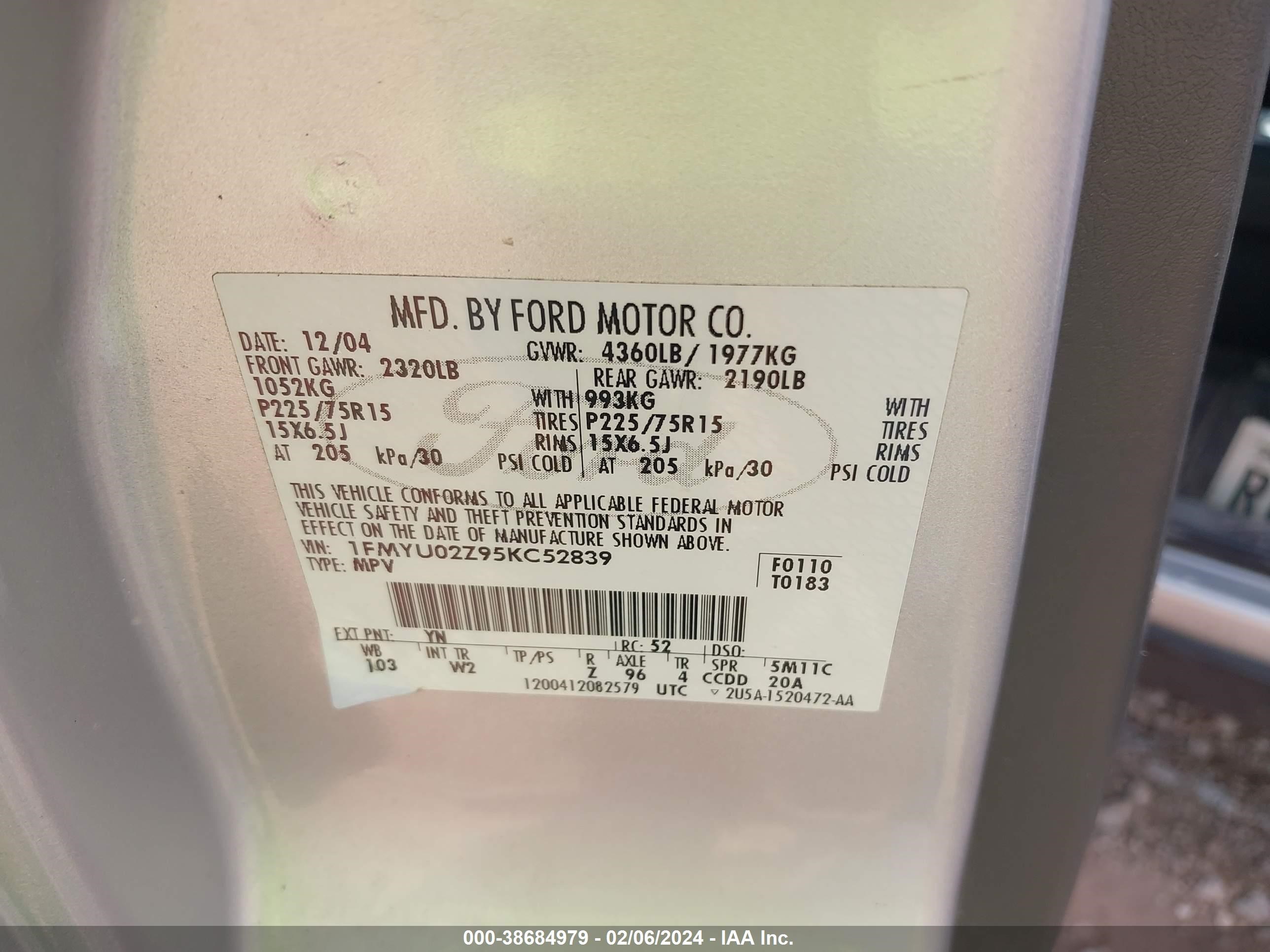 Photo 8 VIN: 1FMYU02Z95KC52839 - FORD ESCAPE 