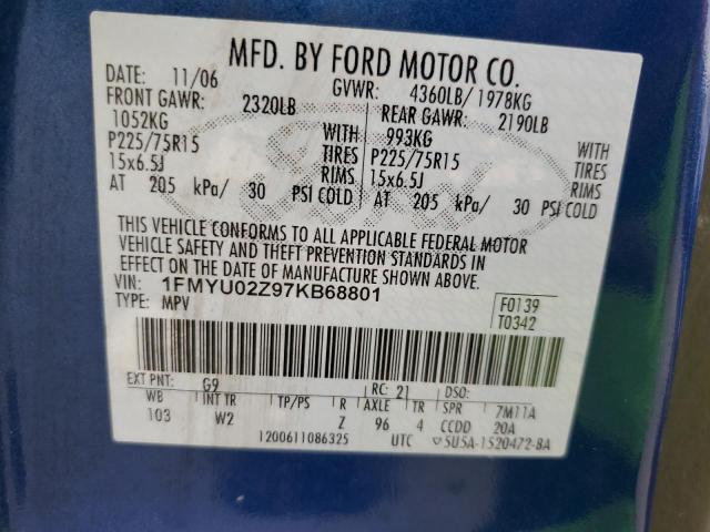 Photo 12 VIN: 1FMYU02Z97KB68801 - FORD ESCAPE 