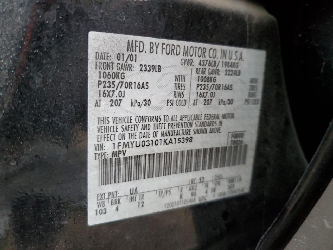 Photo 12 VIN: 1FMYU03101KA15398 - FORD ESCAPE 