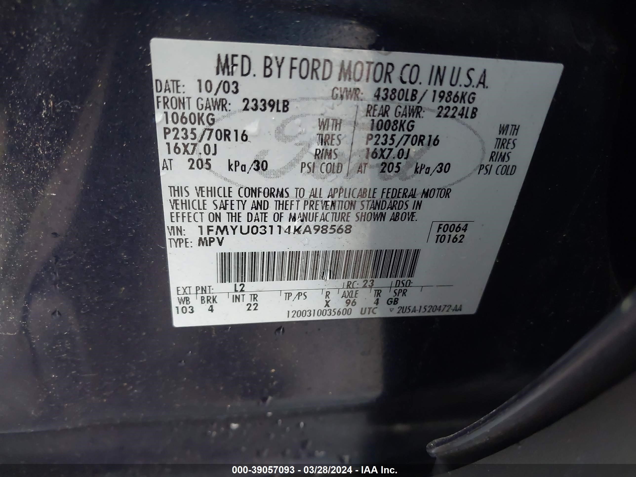 Photo 8 VIN: 1FMYU03114KA98568 - FORD ESCAPE 