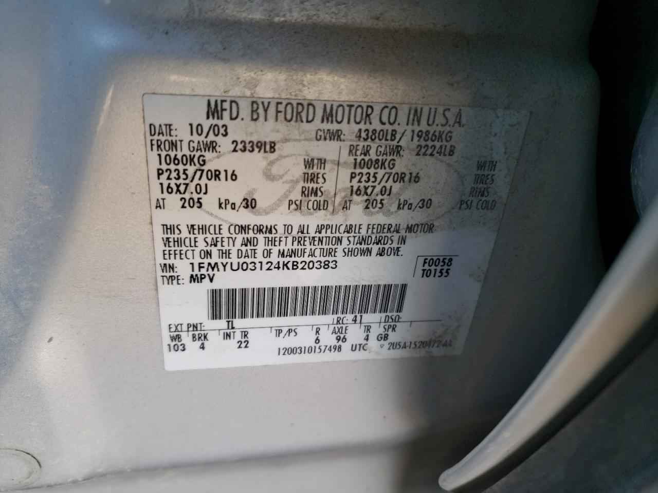 Photo 12 VIN: 1FMYU03124KB20383 - FORD ESCAPE 