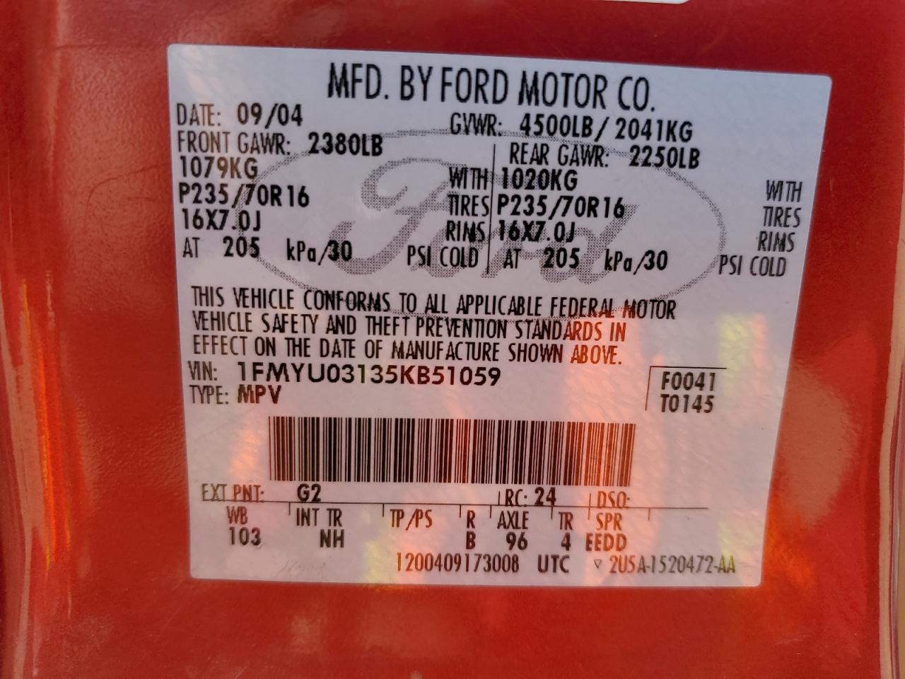 Photo 12 VIN: 1FMYU03135KB51059 - FORD ESCAPE 