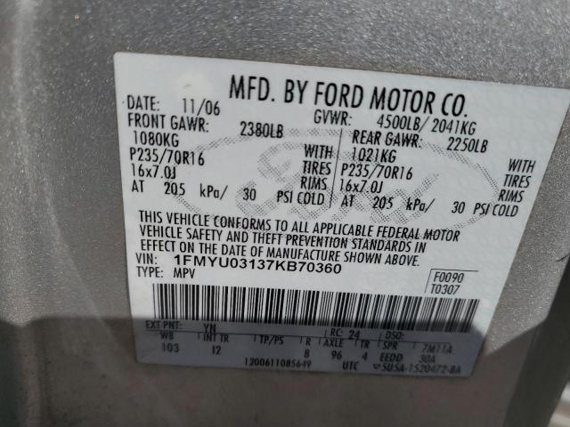 Photo 12 VIN: 1FMYU03137KB70360 - FORD ESCAPE XLT 