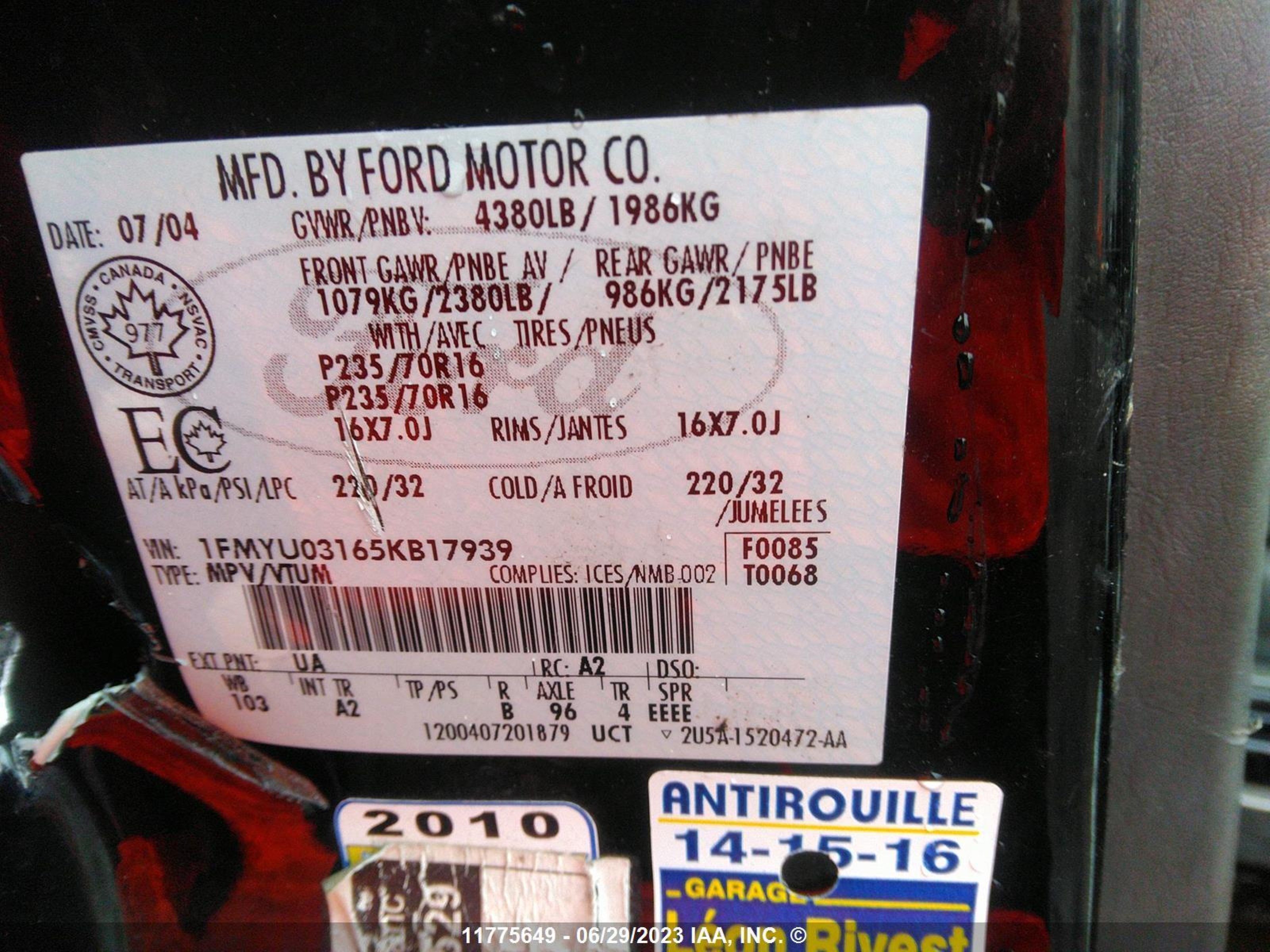 Photo 8 VIN: 1FMYU03165KB17939 - FORD ESCAPE 