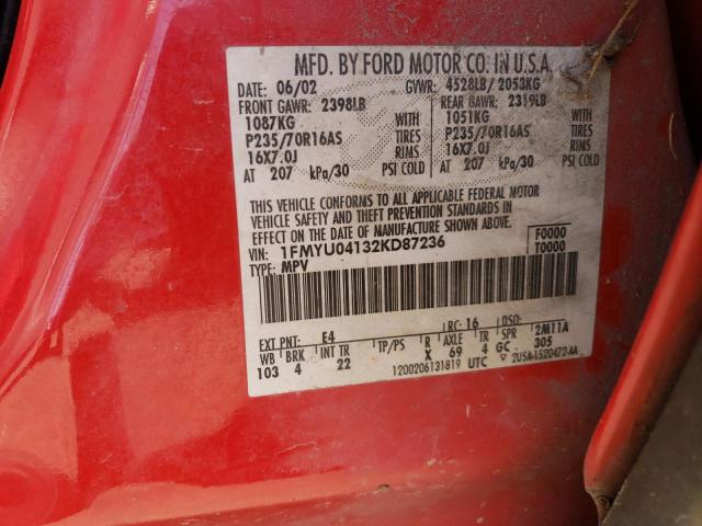 Photo 11 VIN: 1FMYU04132KD87236 - FORD ESCAPE XLT 