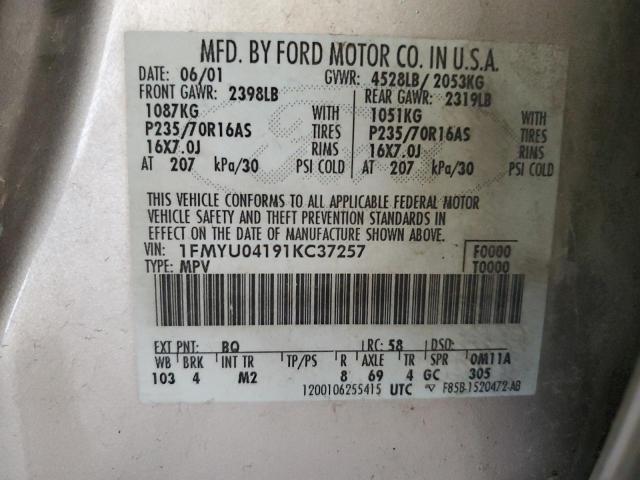 Photo 12 VIN: 1FMYU04191KC37257 - FORD ESCAPE 