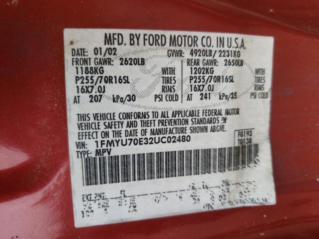 Photo 9 VIN: 1FMYU70E32UC02480 - FORD EXPLORER S 