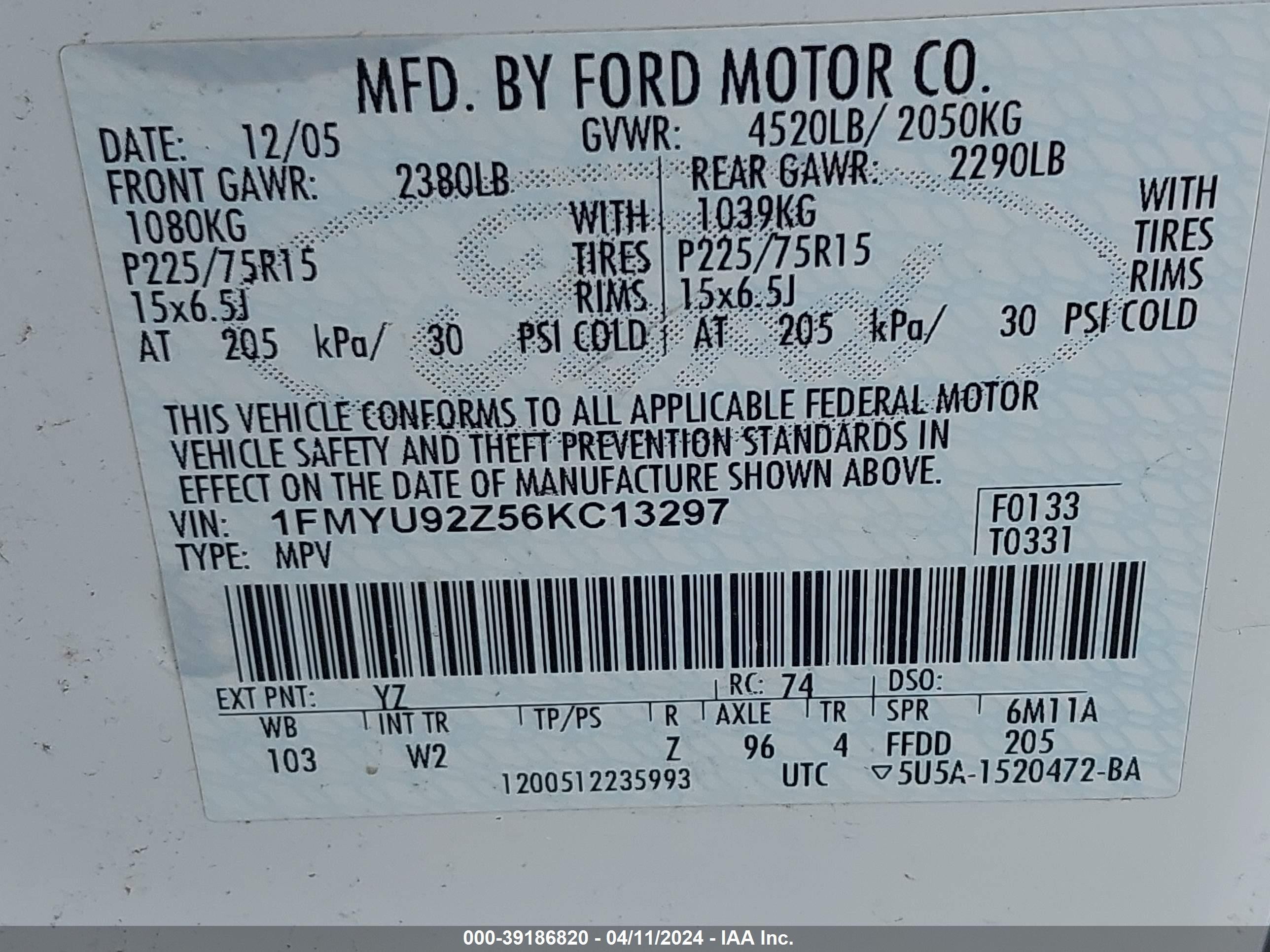 Photo 8 VIN: 1FMYU92Z56KC13297 - FORD ESCAPE 