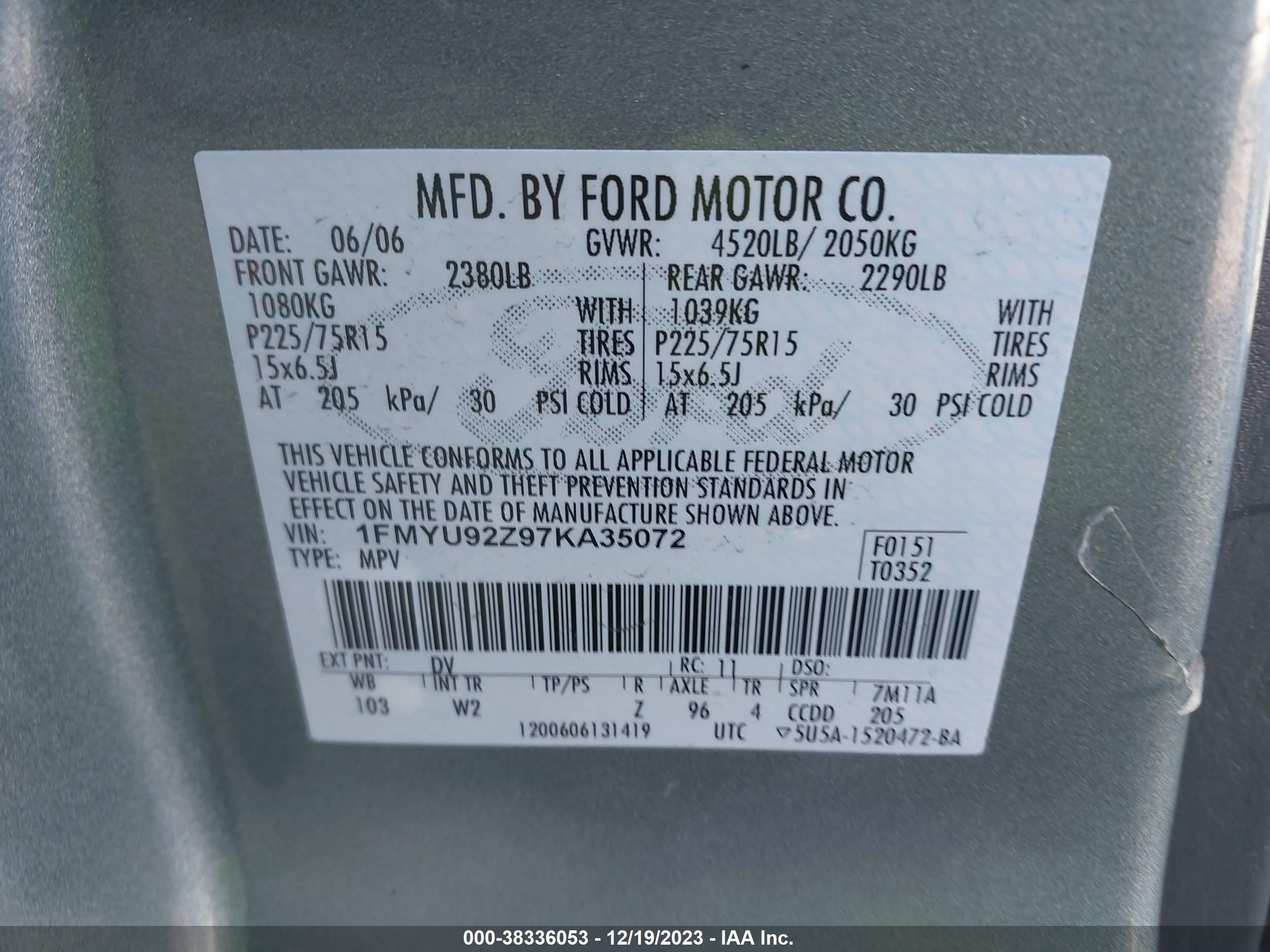 Photo 8 VIN: 1FMYU92Z97KA35072 - FORD ESCAPE 