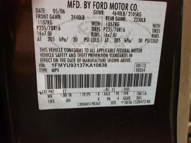 Photo 11 VIN: 1FMYU93137KA10838 - FORD ESCAPE 