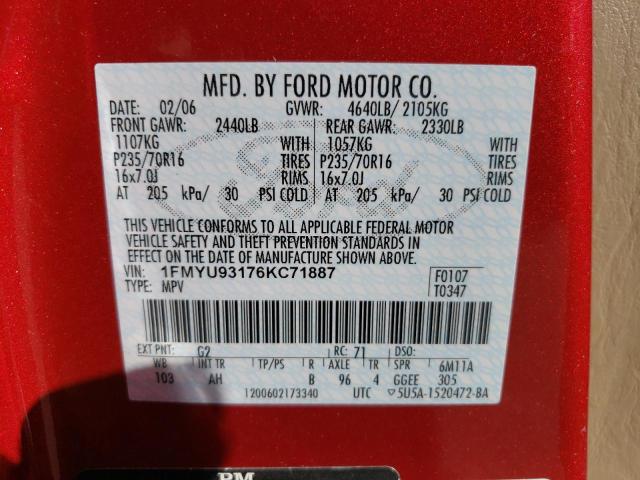 Photo 12 VIN: 1FMYU93176KC71887 - FORD ESCAPE 