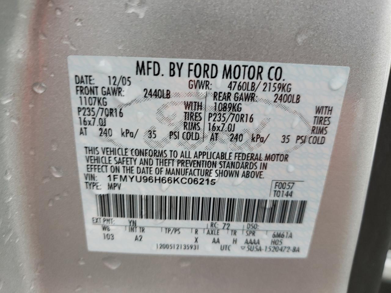 Photo 12 VIN: 1FMYU96H66KC06215 - FORD ESCAPE 