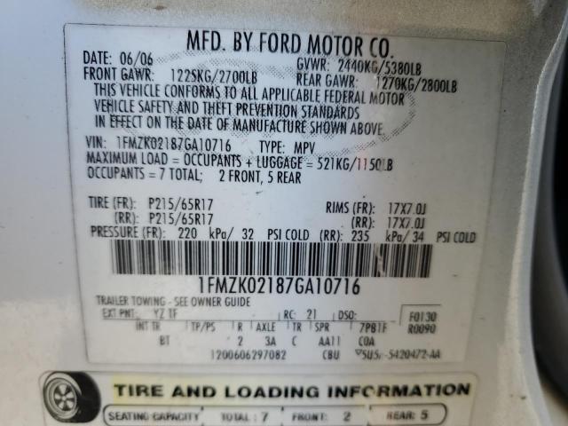 Photo 11 VIN: 1FMZK02187GA10716 - FORD FREESTYLE 